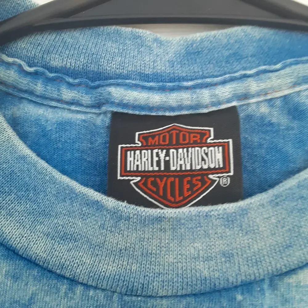 Vtg Harley Davidson Cafe Mens T Shirt Small Blue Y2k Motorcycle Biker